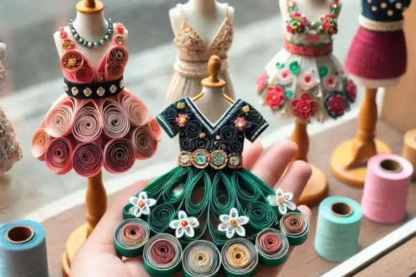 Roupas em Miniatura com Quilling para Vitrines de Lojas de Moda Infantil em Temas Vintage